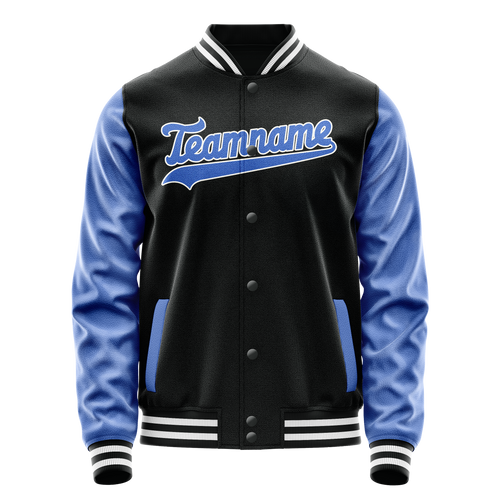 Personalized Black & Light-Blue Solid Color Varsity Letterman Jacket