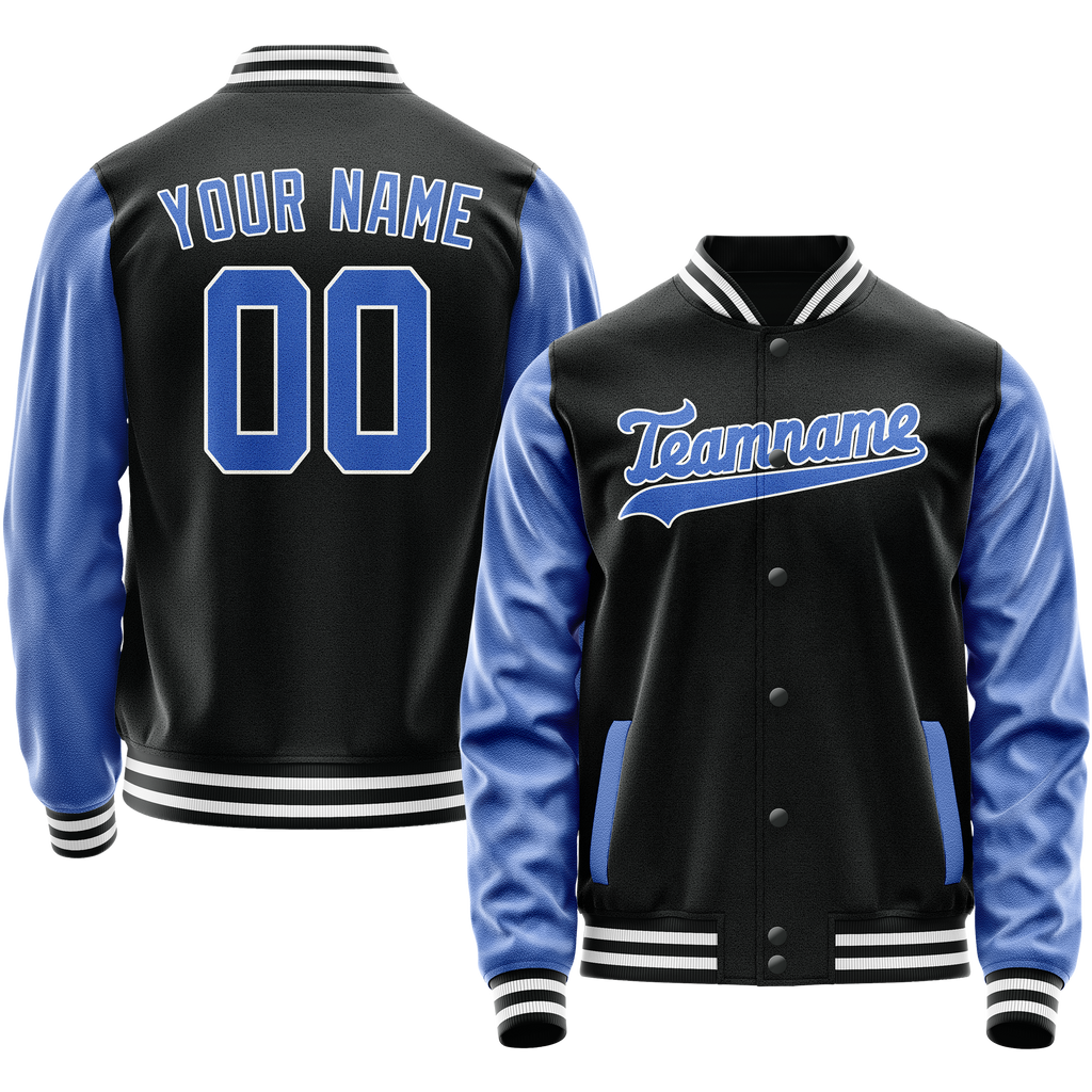 Personalized Black & Light-Blue Solid Color Varsity Letterman Jacket