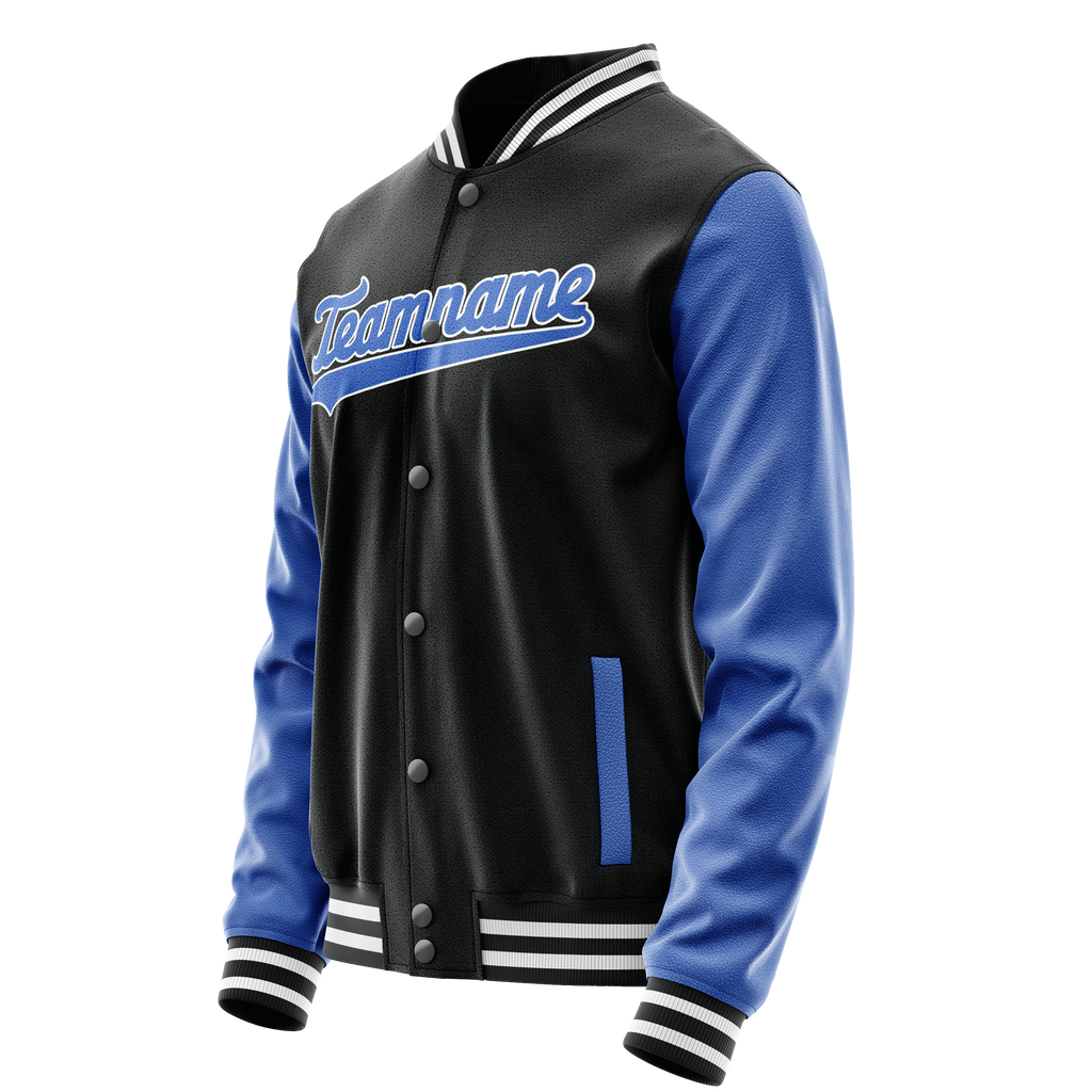 Personalized Black & Light-Blue Solid Color Varsity Letterman Jacket