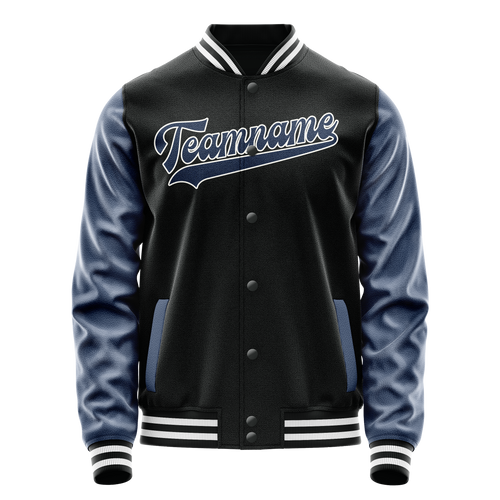 Personalized Black & Blue Solid Color Varsity Letterman Jacket