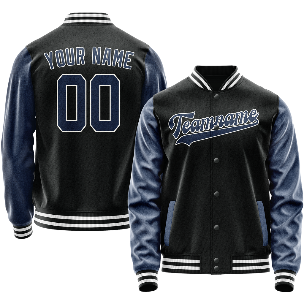 Personalized Black & Blue Solid Color Varsity Letterman Jacket