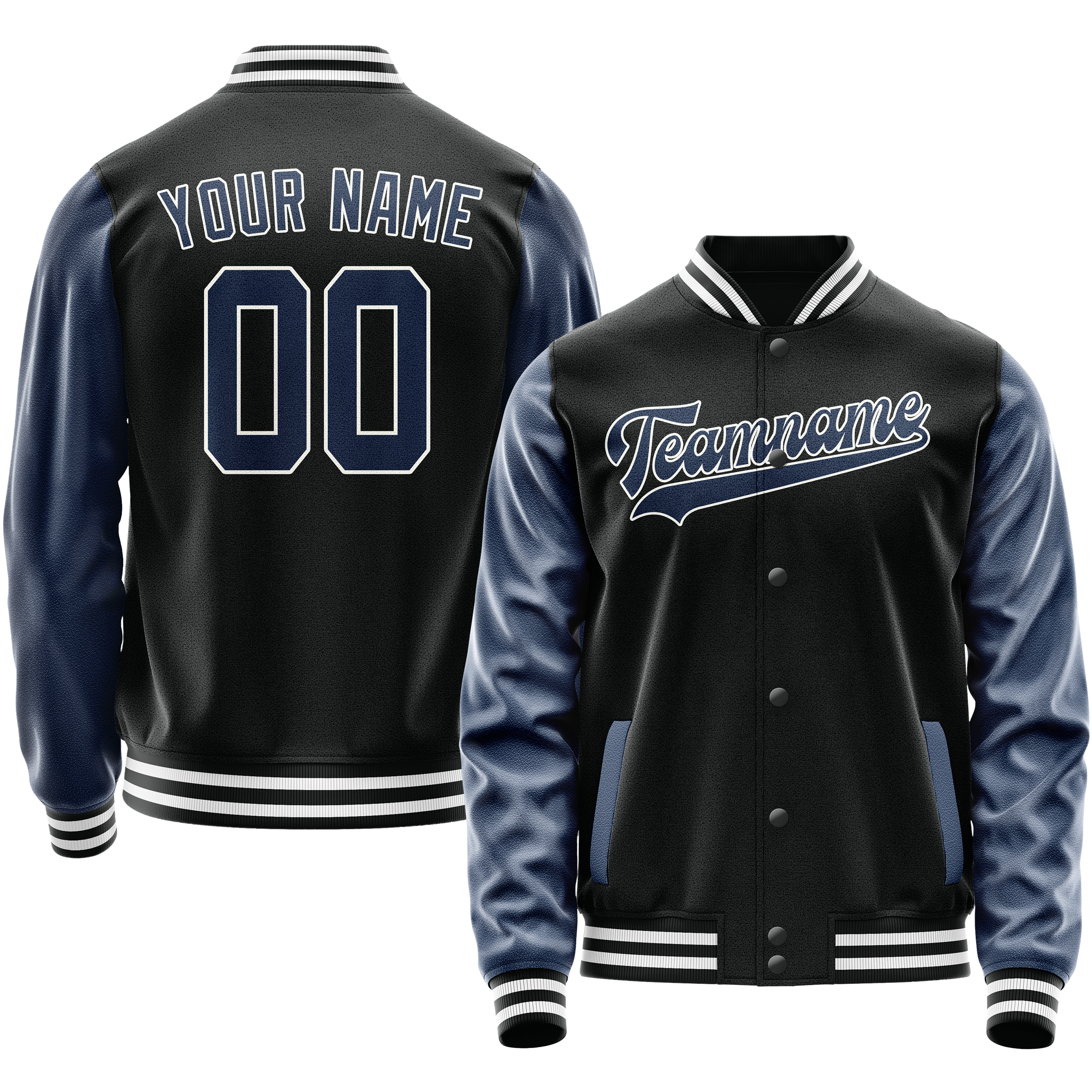 Personalized Black & Blue Solid Color Varsity Letterman Jacket