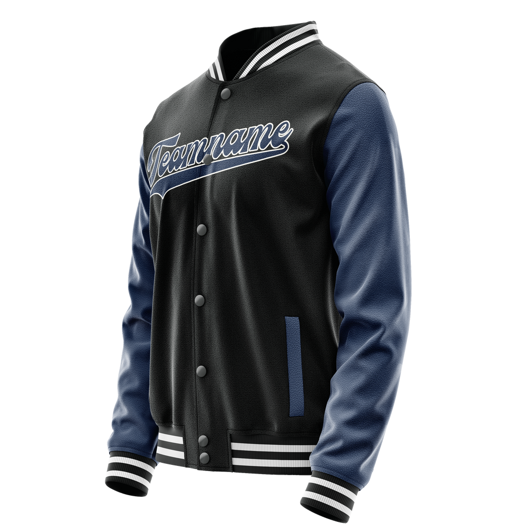 Personalized Black & Blue Solid Color Varsity Letterman Jacket