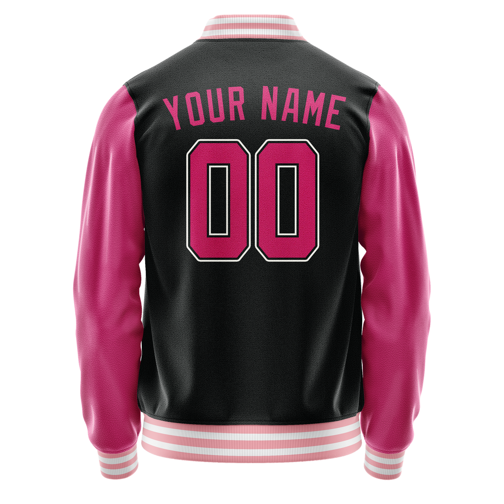 Personalized Black & Pink Solid Color Varsity Letterman Jacket