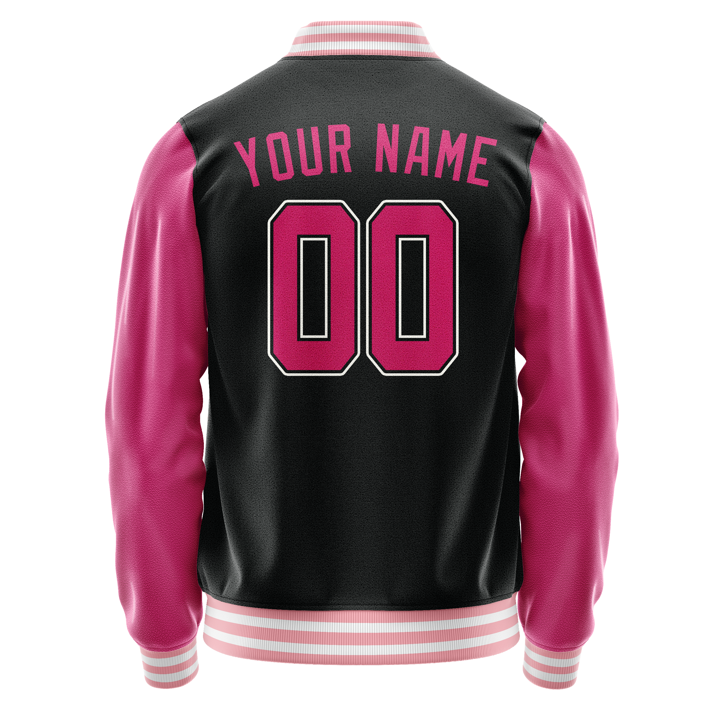 Personalized Black & Pink Solid Color Varsity Letterman Jacket