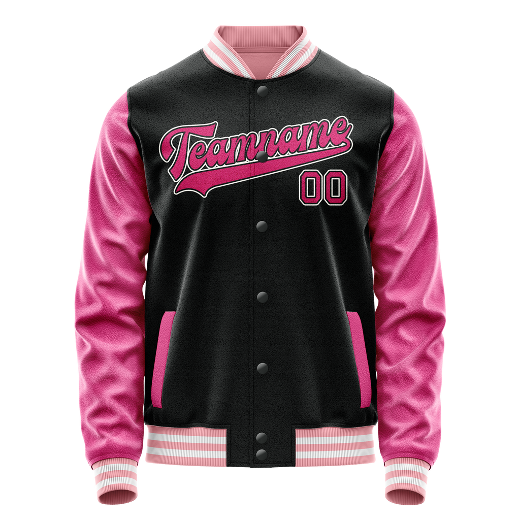 Personalized Black & Pink Solid Color Varsity Letterman Jacket