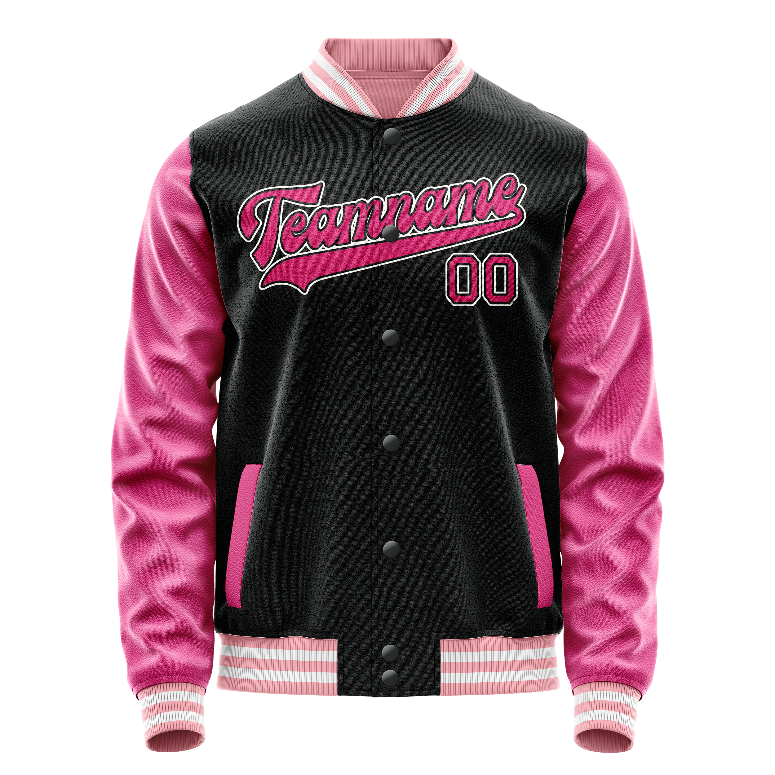Personalized Black & Pink Solid Color Varsity Letterman Jacket