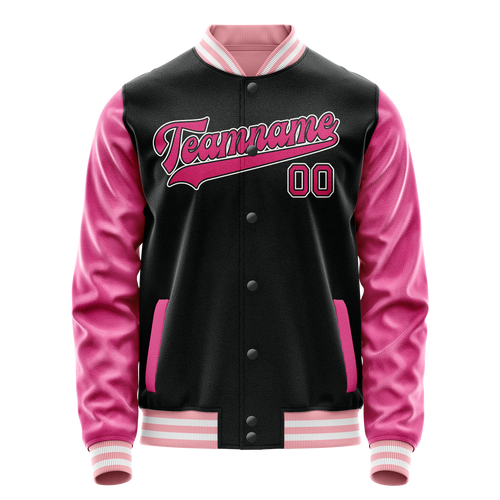 Personalized Black & Pink Solid Color Varsity Letterman Jacket