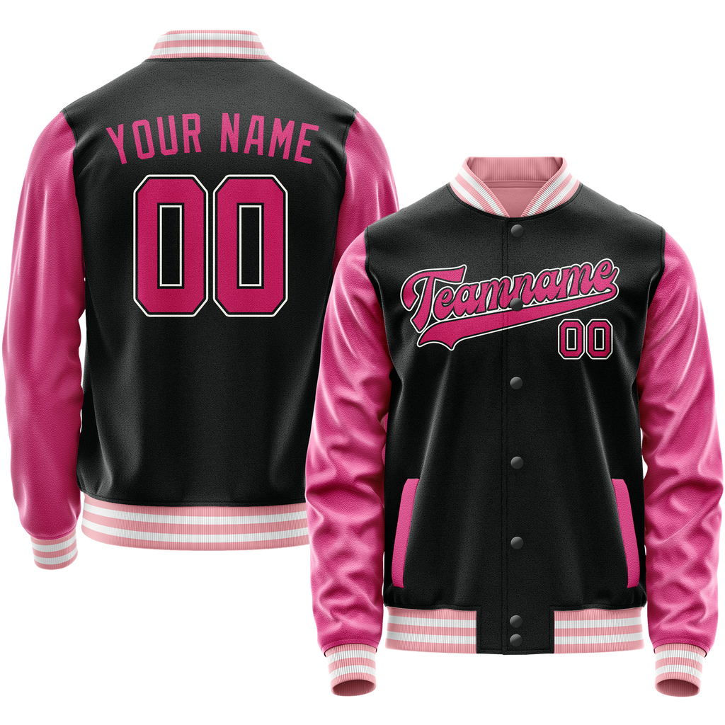 Personalized Black & Pink Solid Color Varsity Letterman Jacket