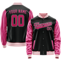 Personalized Black & Pink Solid Color Varsity Letterman Jacket