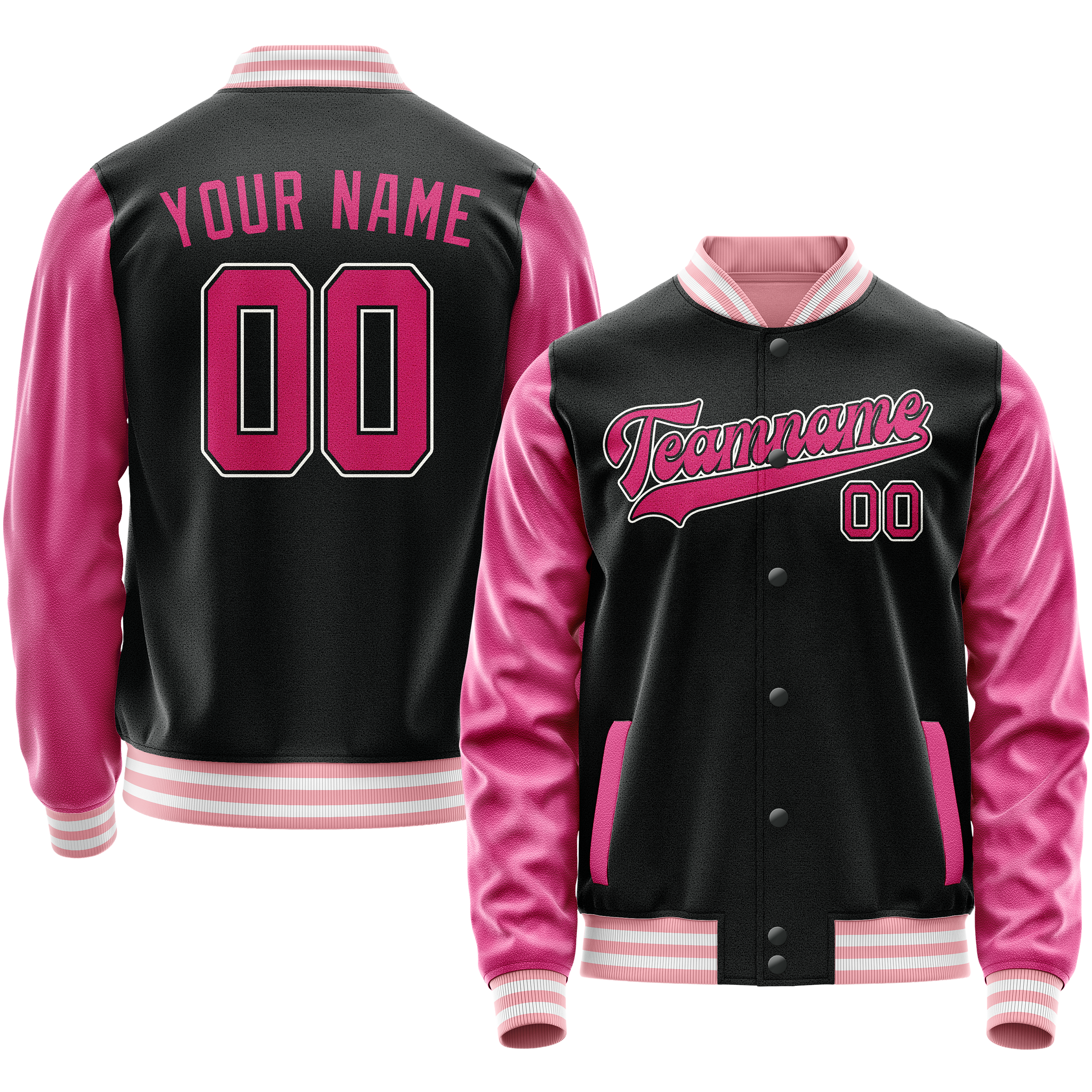 Personalized Black & Pink Solid Color Varsity Letterman Jacket