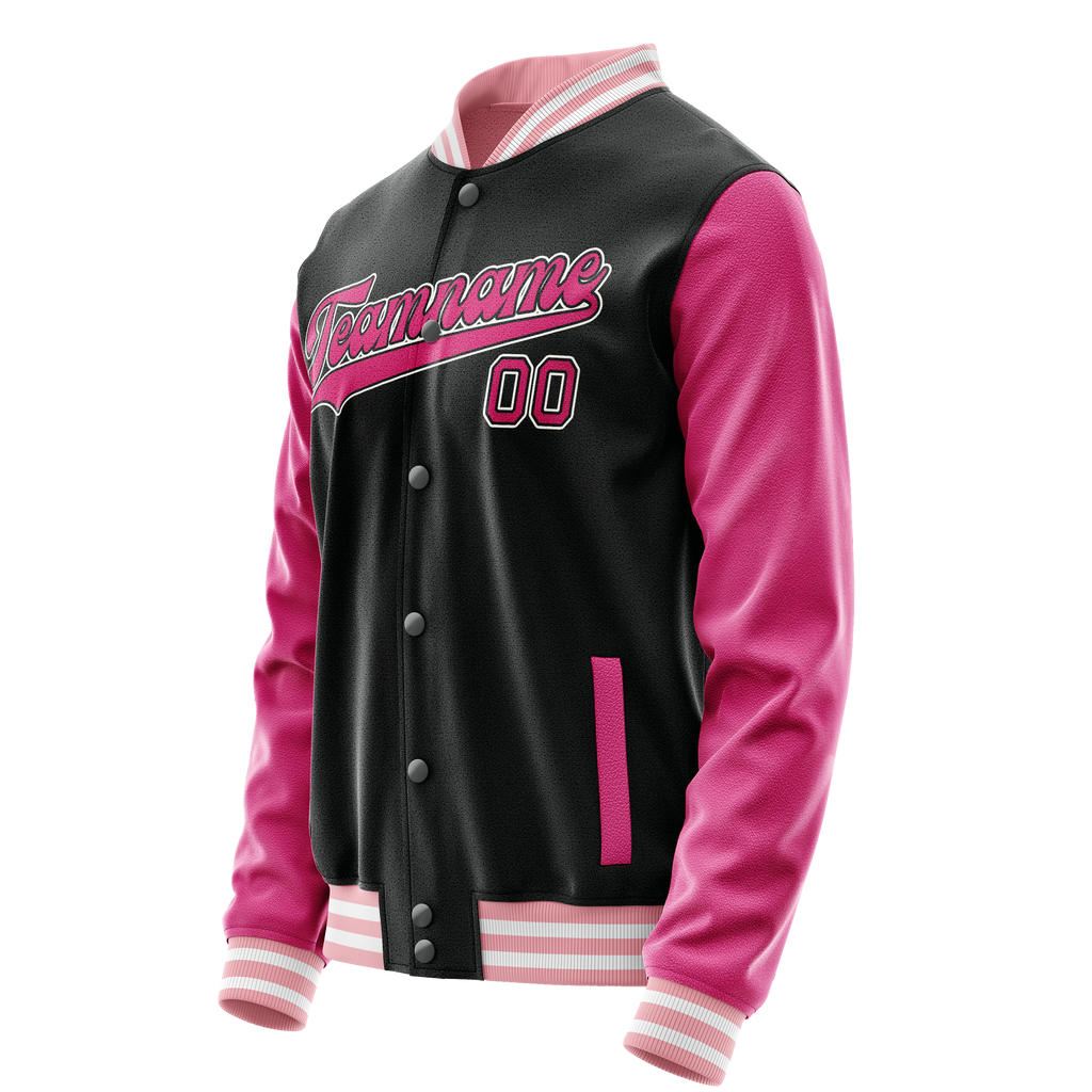Personalized Black & Pink Solid Color Varsity Letterman Jacket