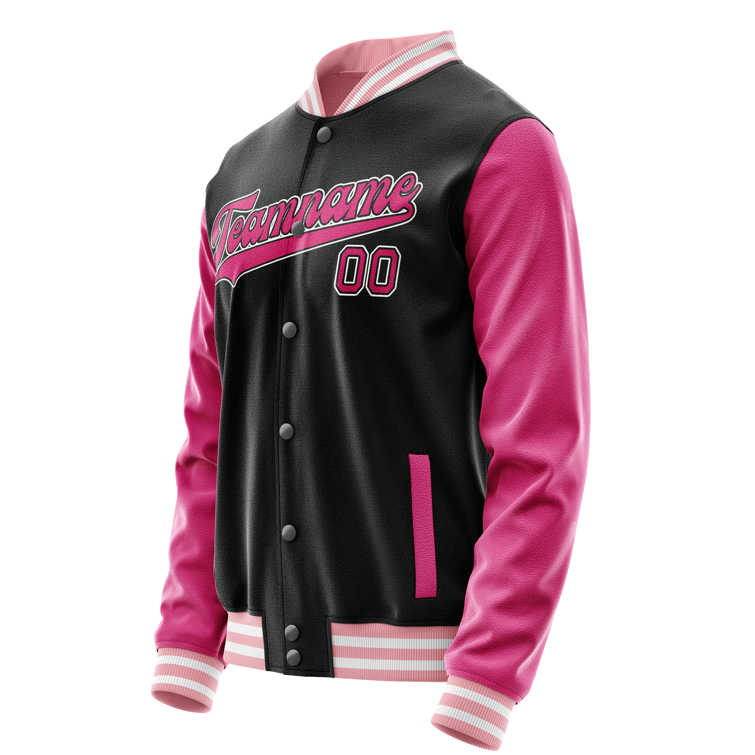 Personalized Black & Pink Solid Color Varsity Letterman Jacket