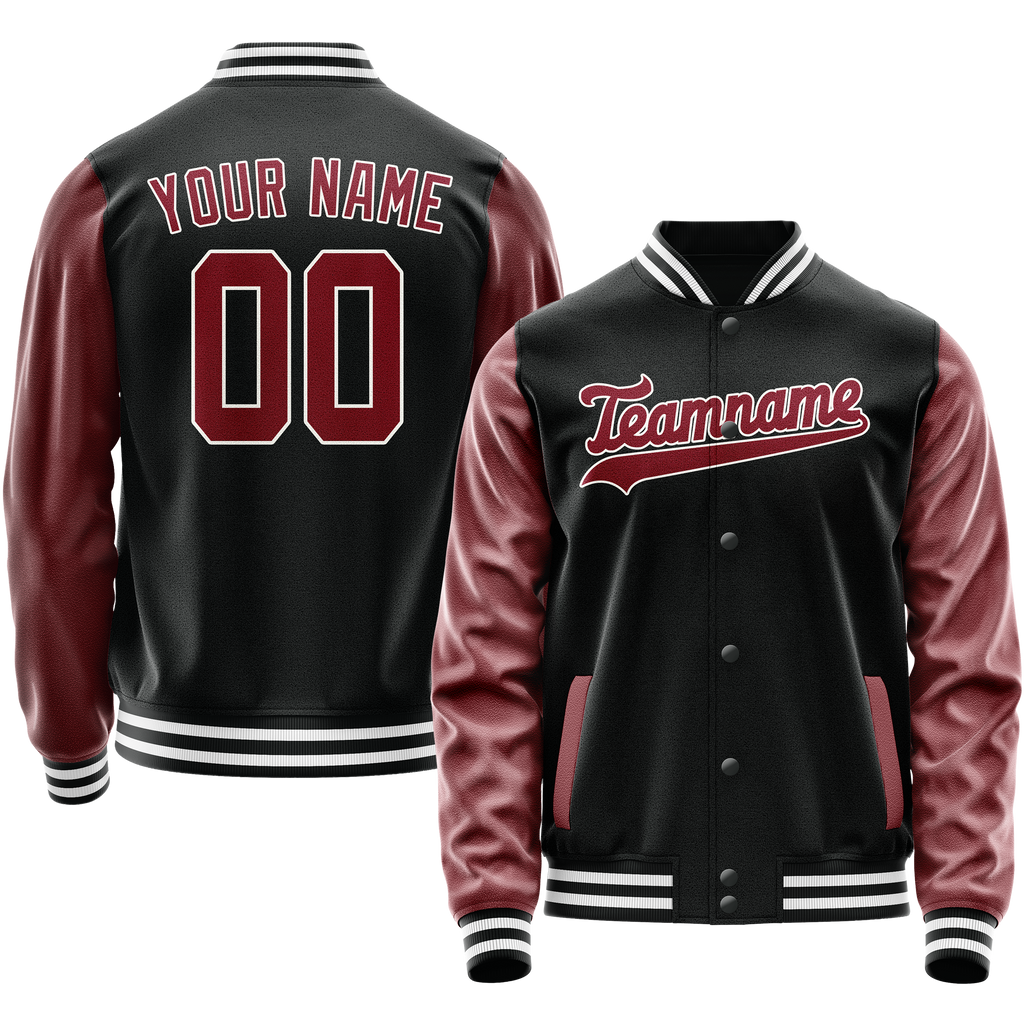 Personalized Black & Texas-Orange Solid Color Varsity Letterman Jacket