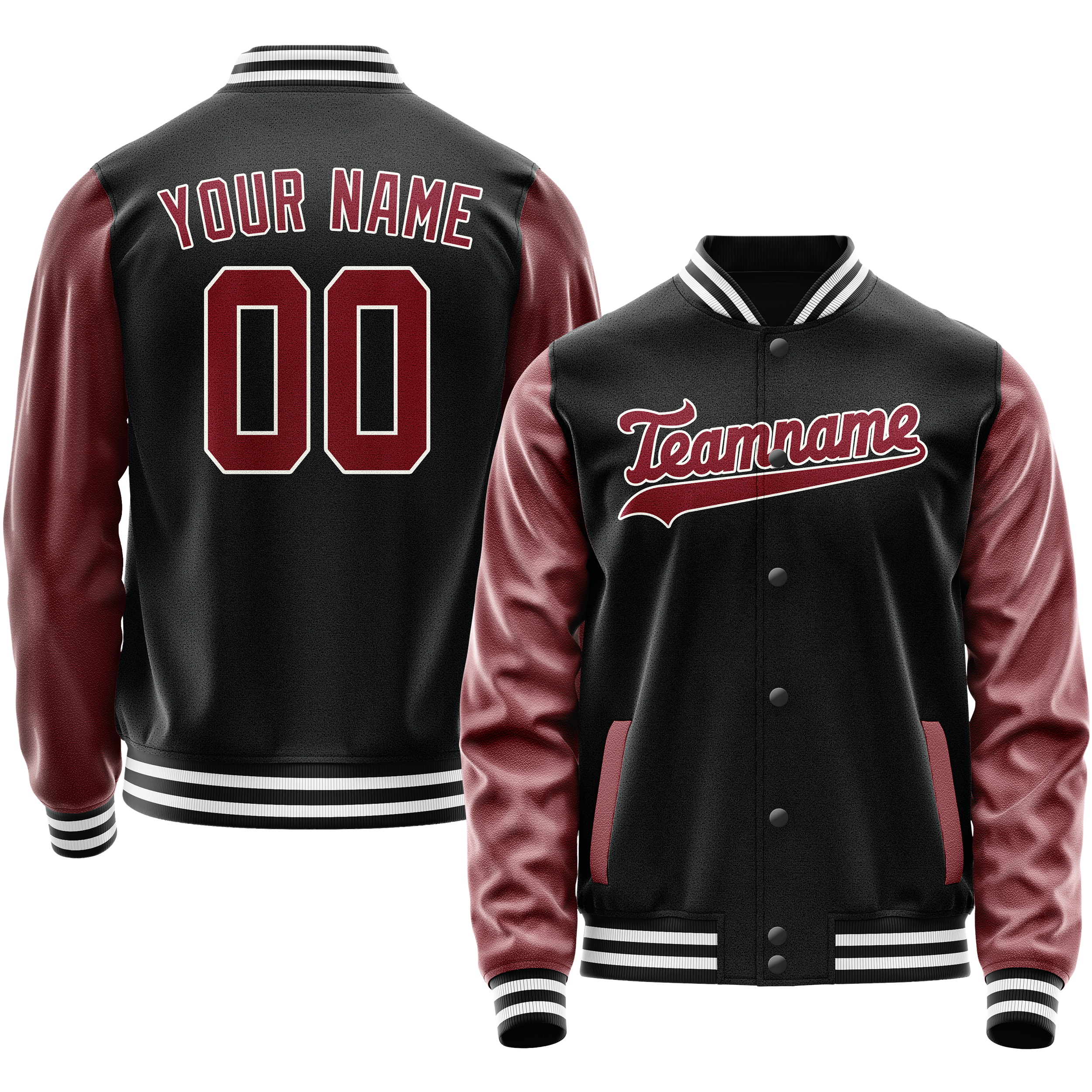 Personalized Black & Texas-Orange Solid Color Varsity Letterman Jacket