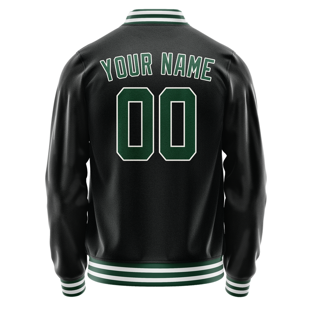 Personalized Black & Green Solid Color Varsity Letterman Jacket