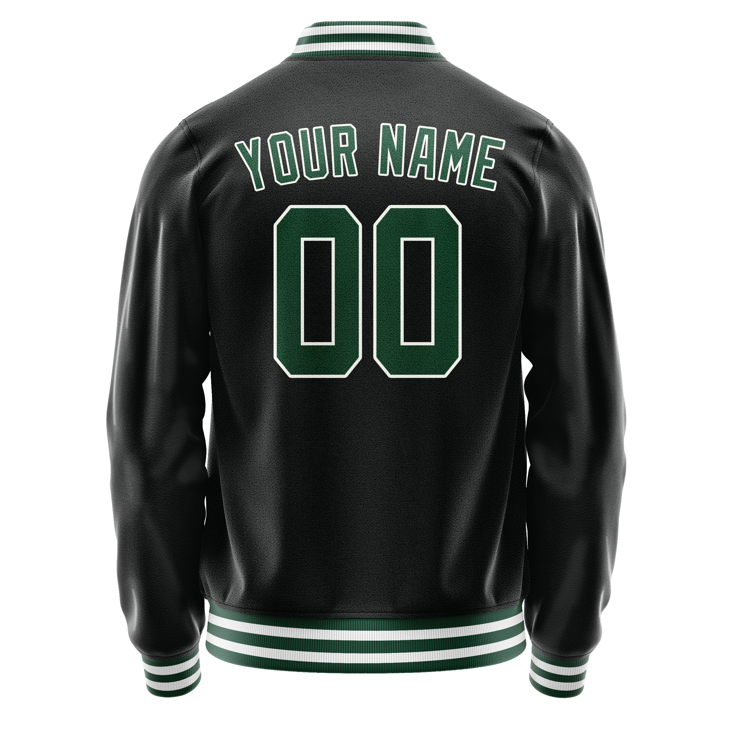 Personalized Black & Green Solid Color Varsity Letterman Jacket