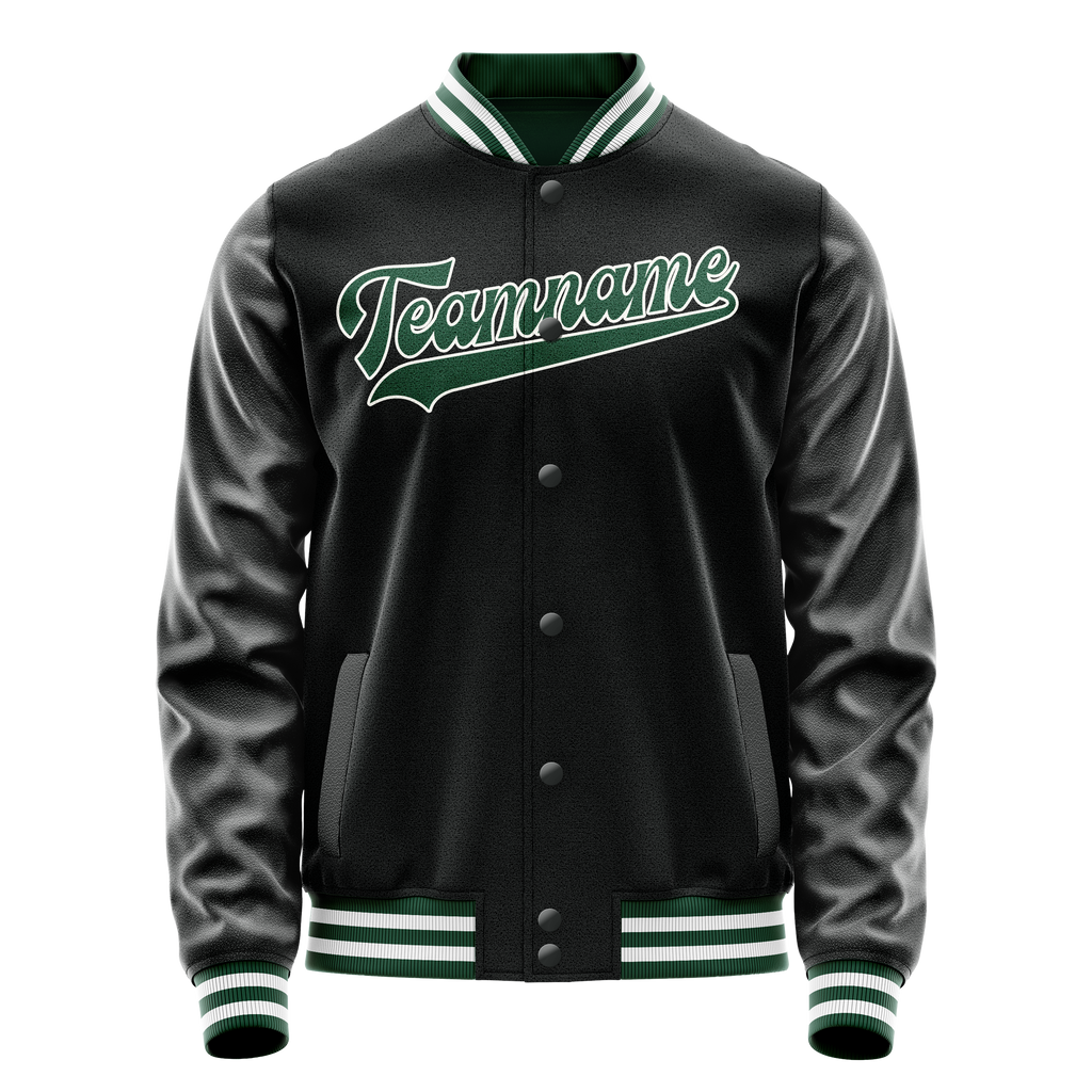 Personalized Black & Green Solid Color Varsity Letterman Jacket