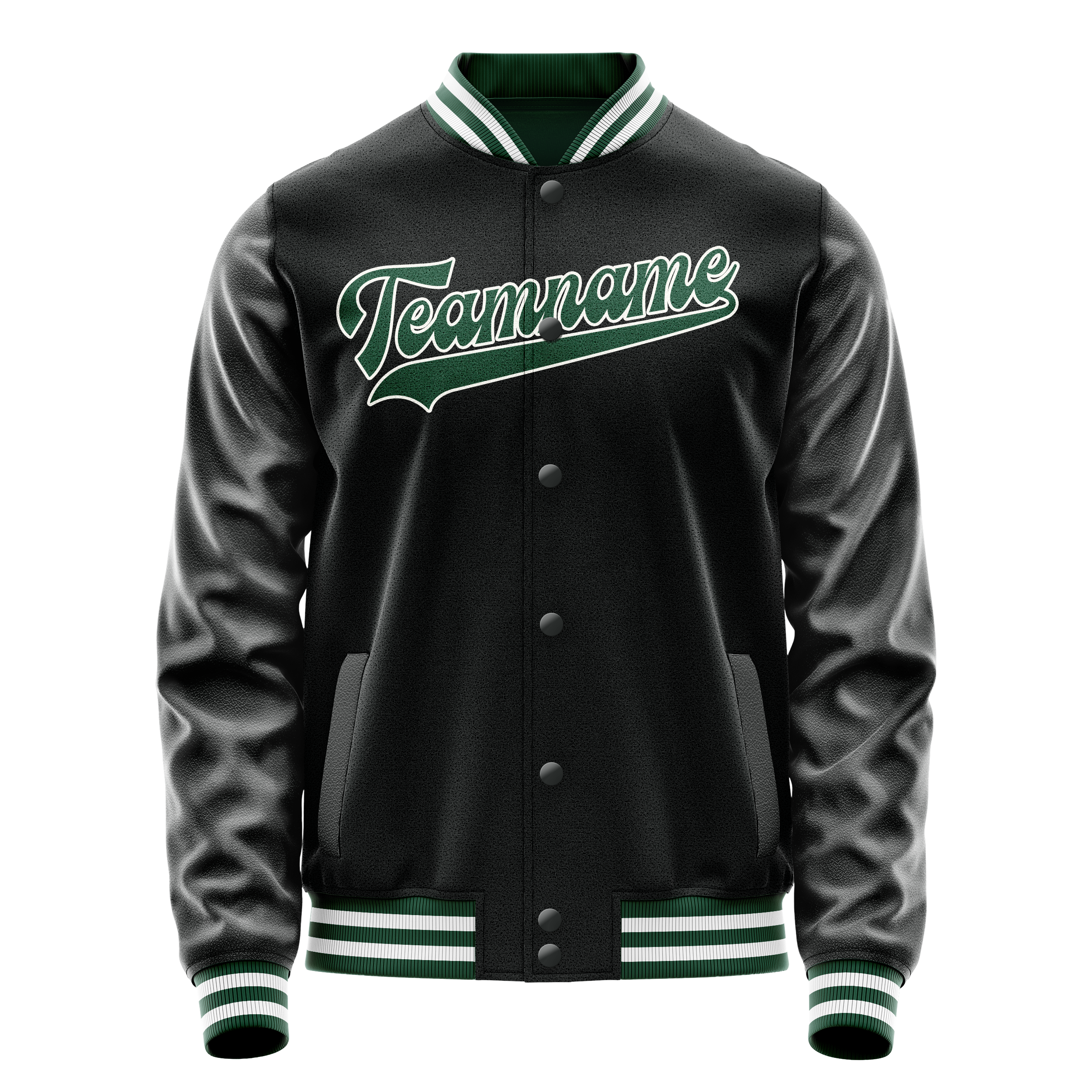 Personalized Black & Green Solid Color Varsity Letterman Jacket