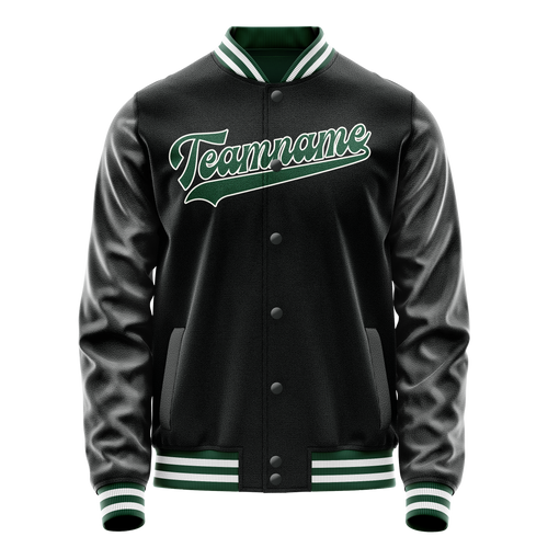 Personalized Black & Green Solid Color Varsity Letterman Jacket