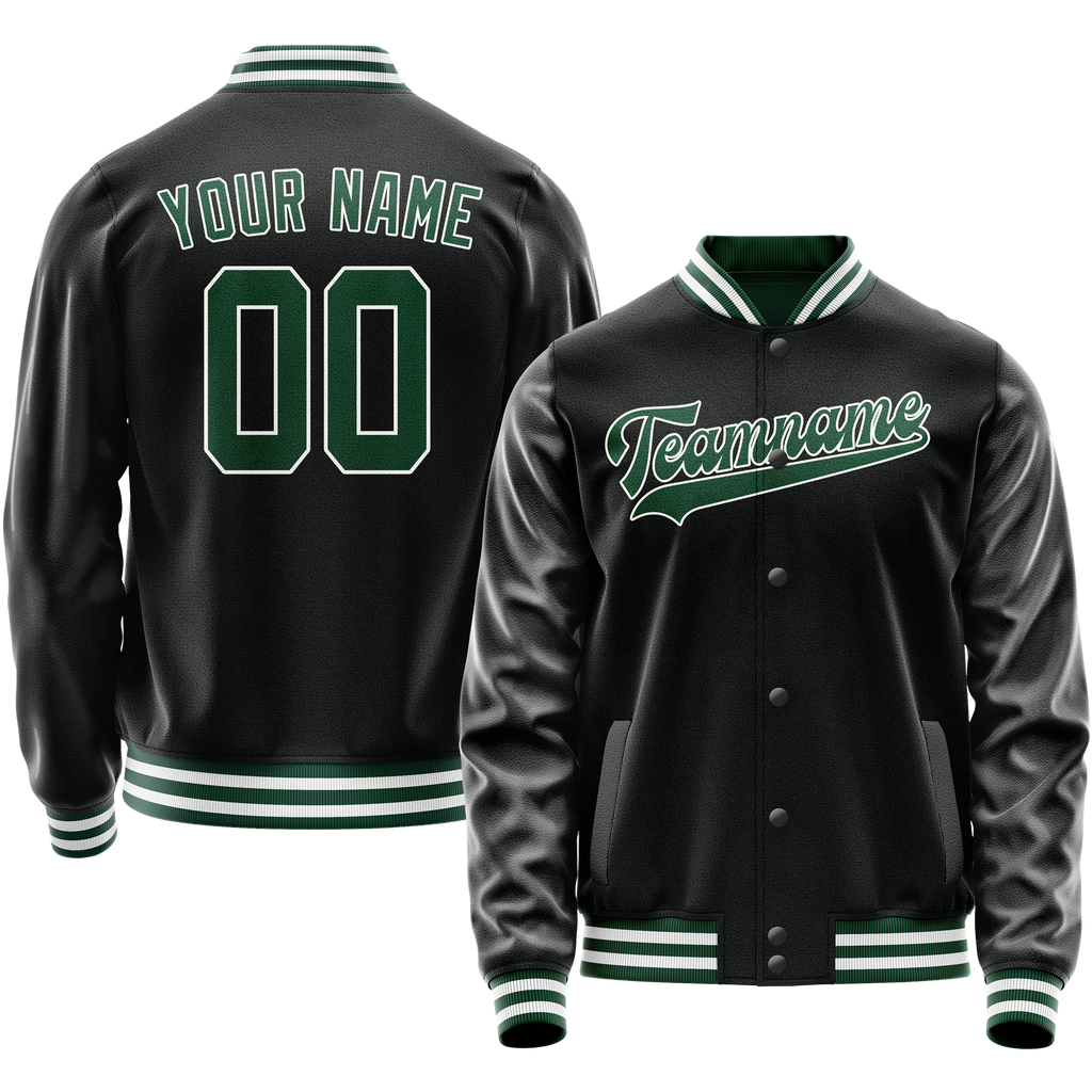 Personalized Black & Green Solid Color Varsity Letterman Jacket