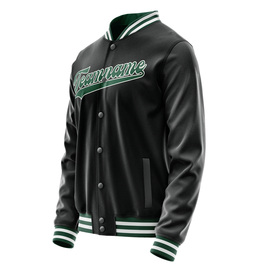 Personalized Black & Green Solid Color Varsity Letterman Jacket