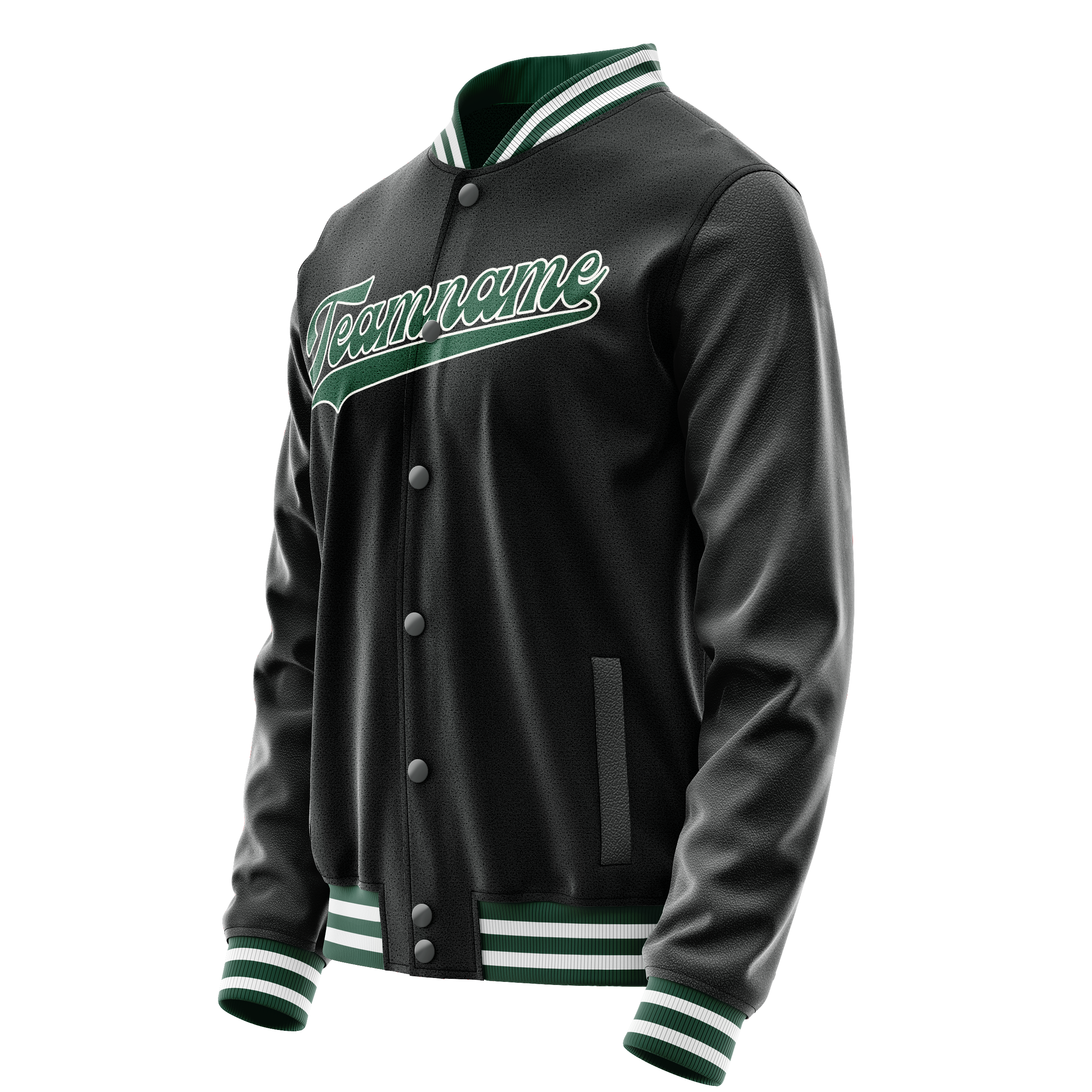 Personalized Black & Green Solid Color Varsity Letterman Jacket