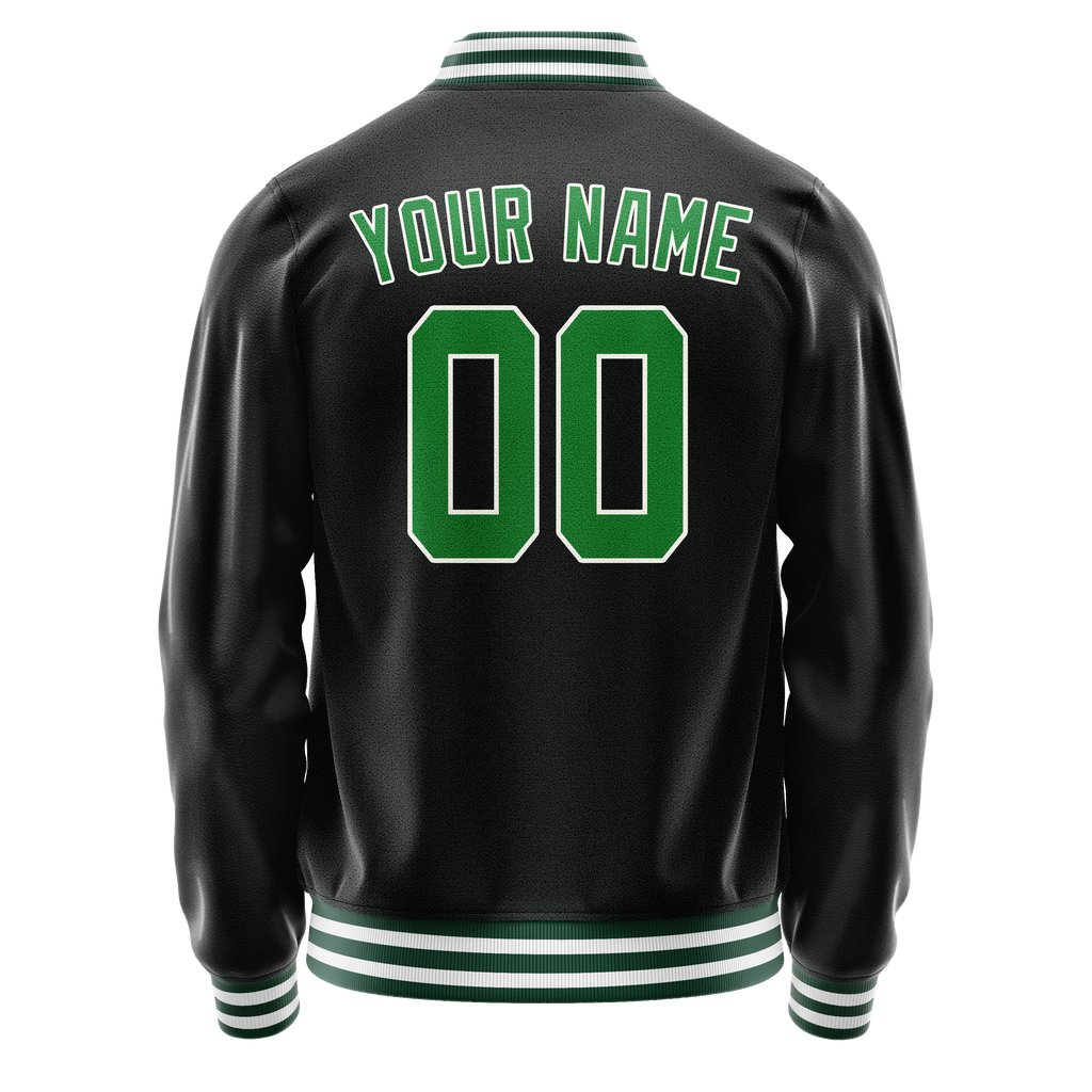 Personalized Black & Neon-Green Solid Color Varsity Letterman Jacket