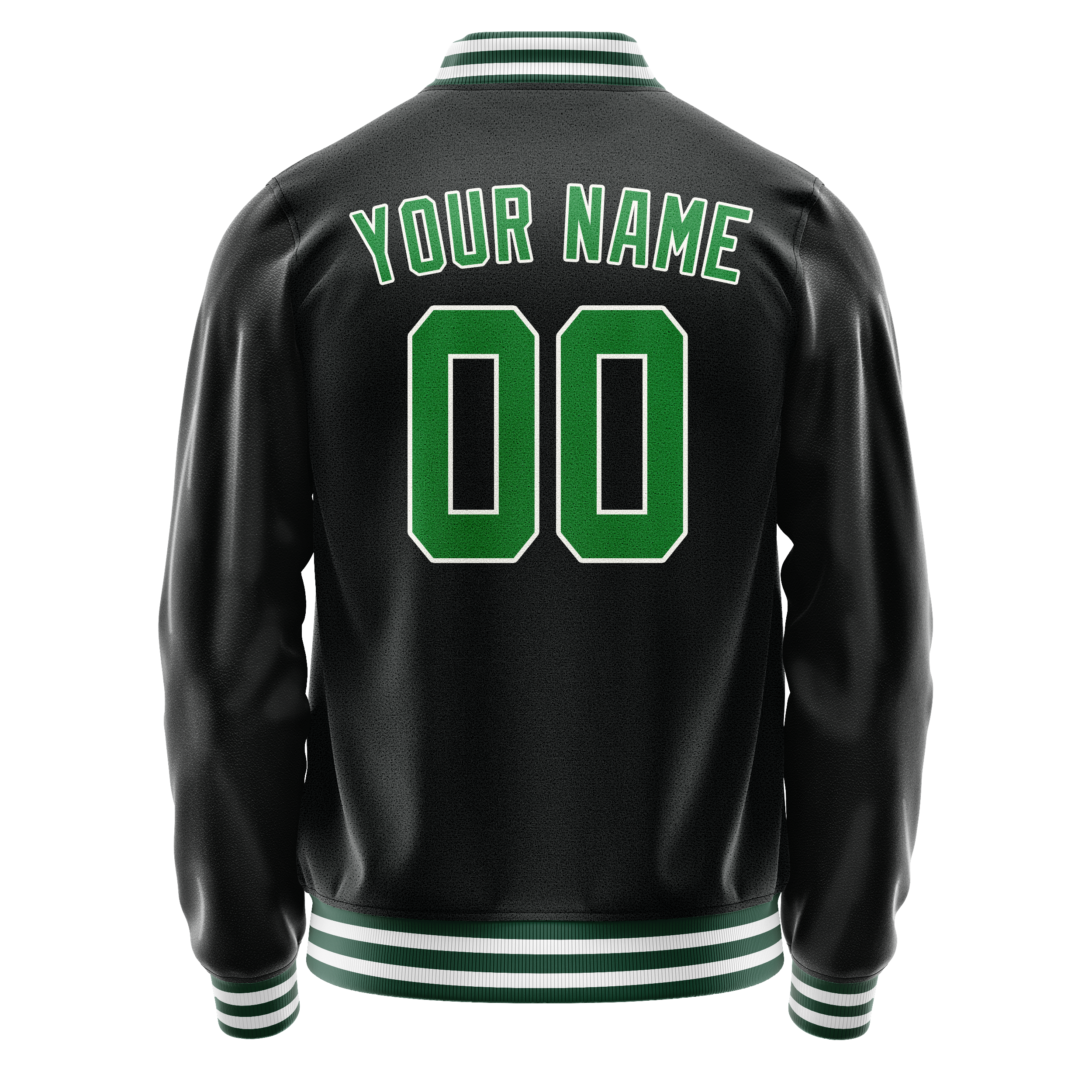 Personalized Black & Neon-Green Solid Color Varsity Letterman Jacket