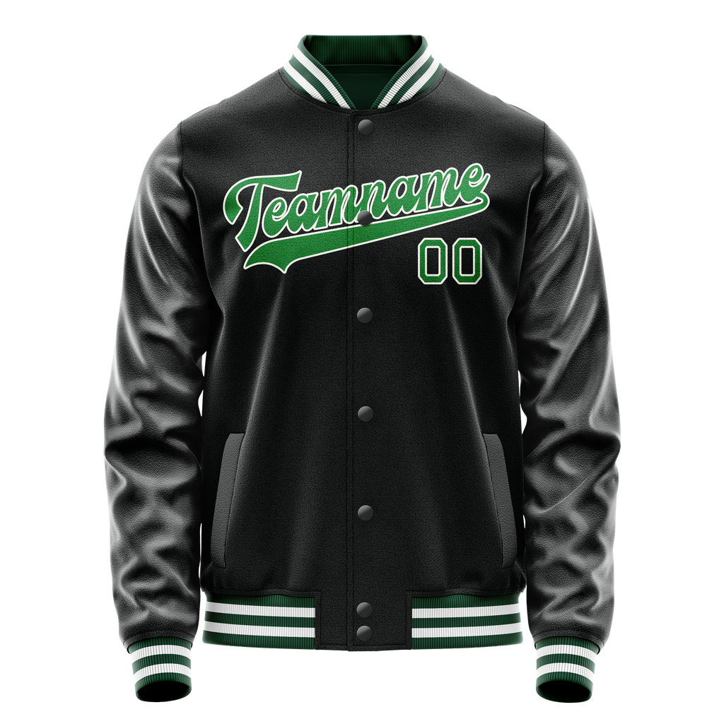Personalized Black & Neon-Green Solid Color Varsity Letterman Jacket