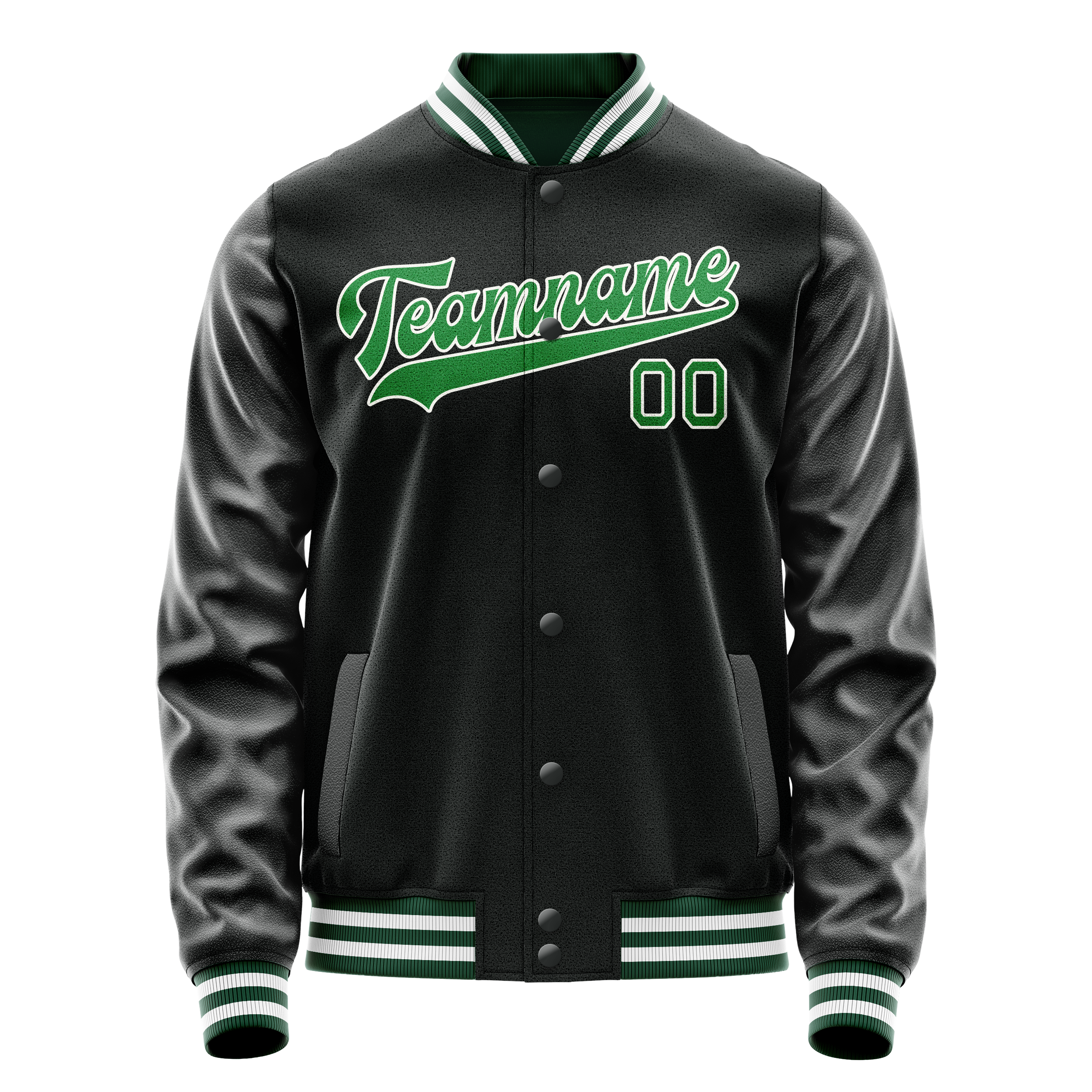 Personalized Black & Neon-Green Solid Color Varsity Letterman Jacket