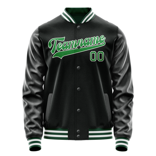 Personalized Black & Neon-Green Solid Color Varsity Letterman Jacket