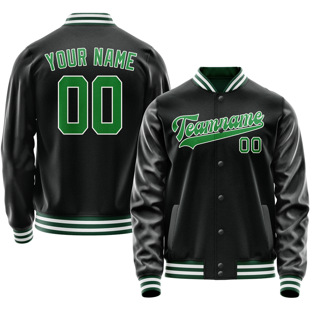 Personalized Black & Neon-Green Solid Color Varsity Letterman Jacket