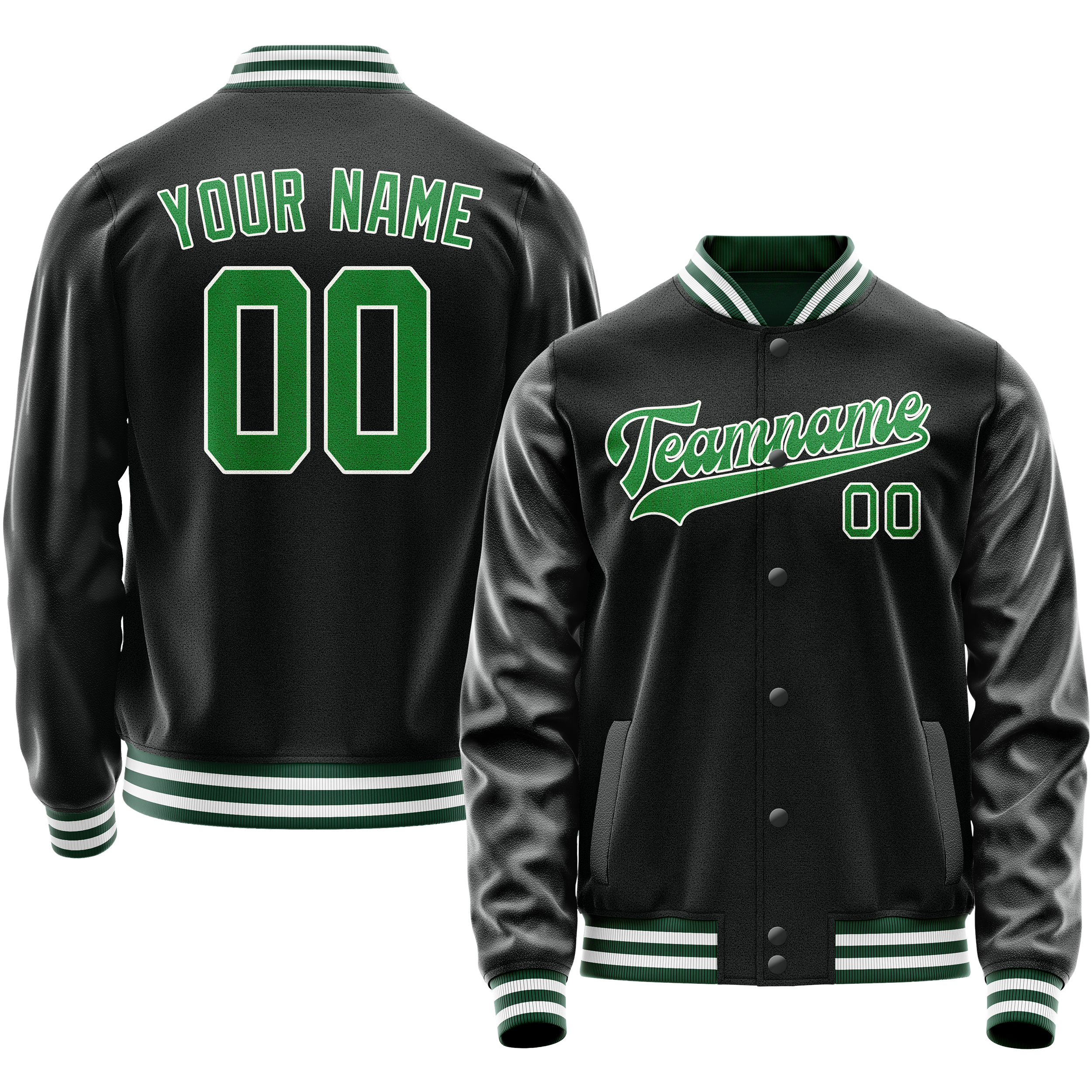 Personalized Black & Neon-Green Solid Color Varsity Letterman Jacket