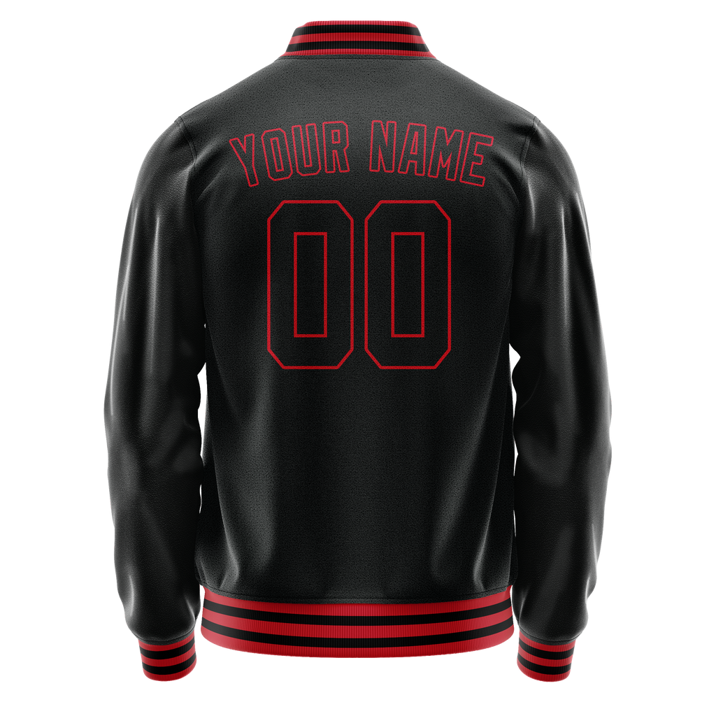 Personalized Black & Crimson Solid Color Varsity Letterman Jacket