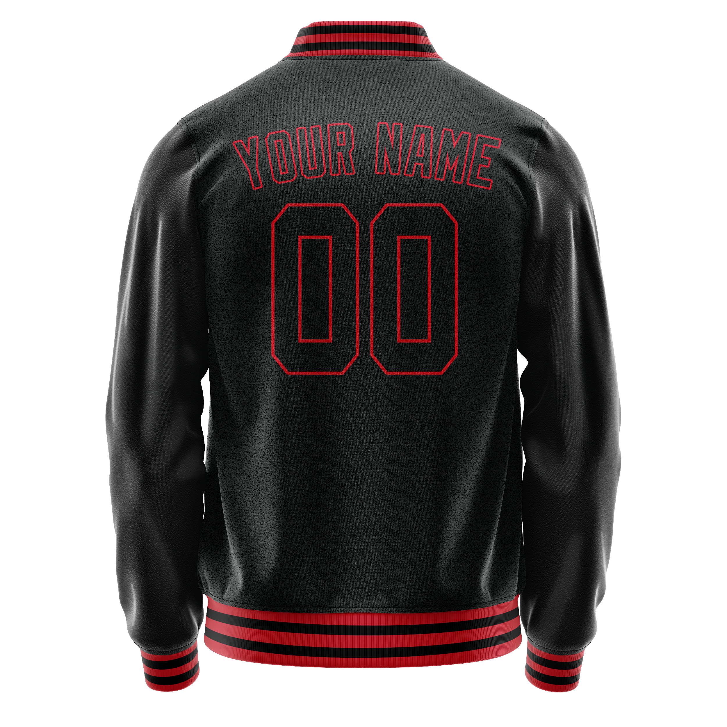 Personalized Black & Crimson Solid Color Varsity Letterman Jacket