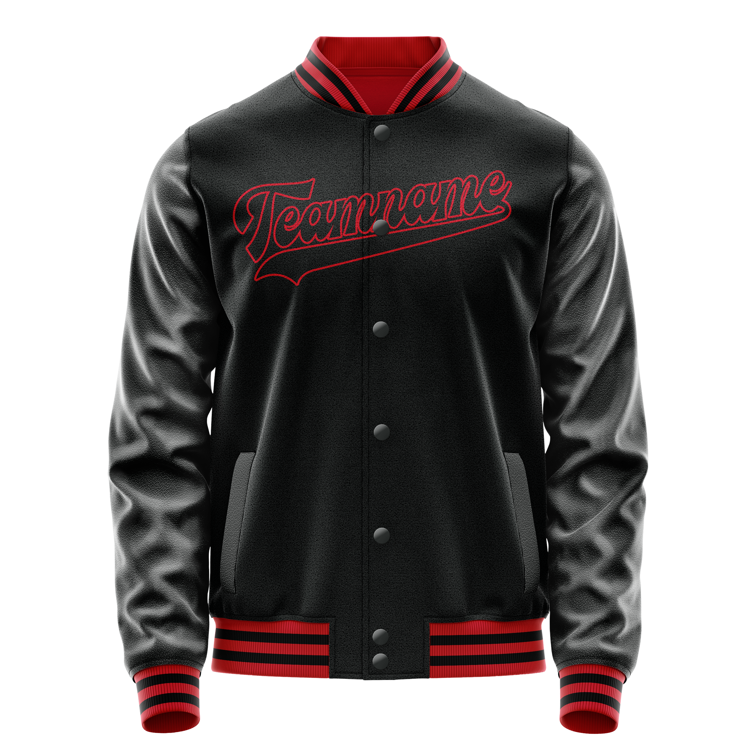 Personalized Black & Crimson Solid Color Varsity Letterman Jacket