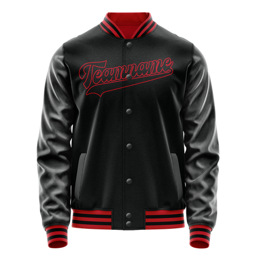 Personalized Black & Crimson Solid Color Varsity Letterman Jacket