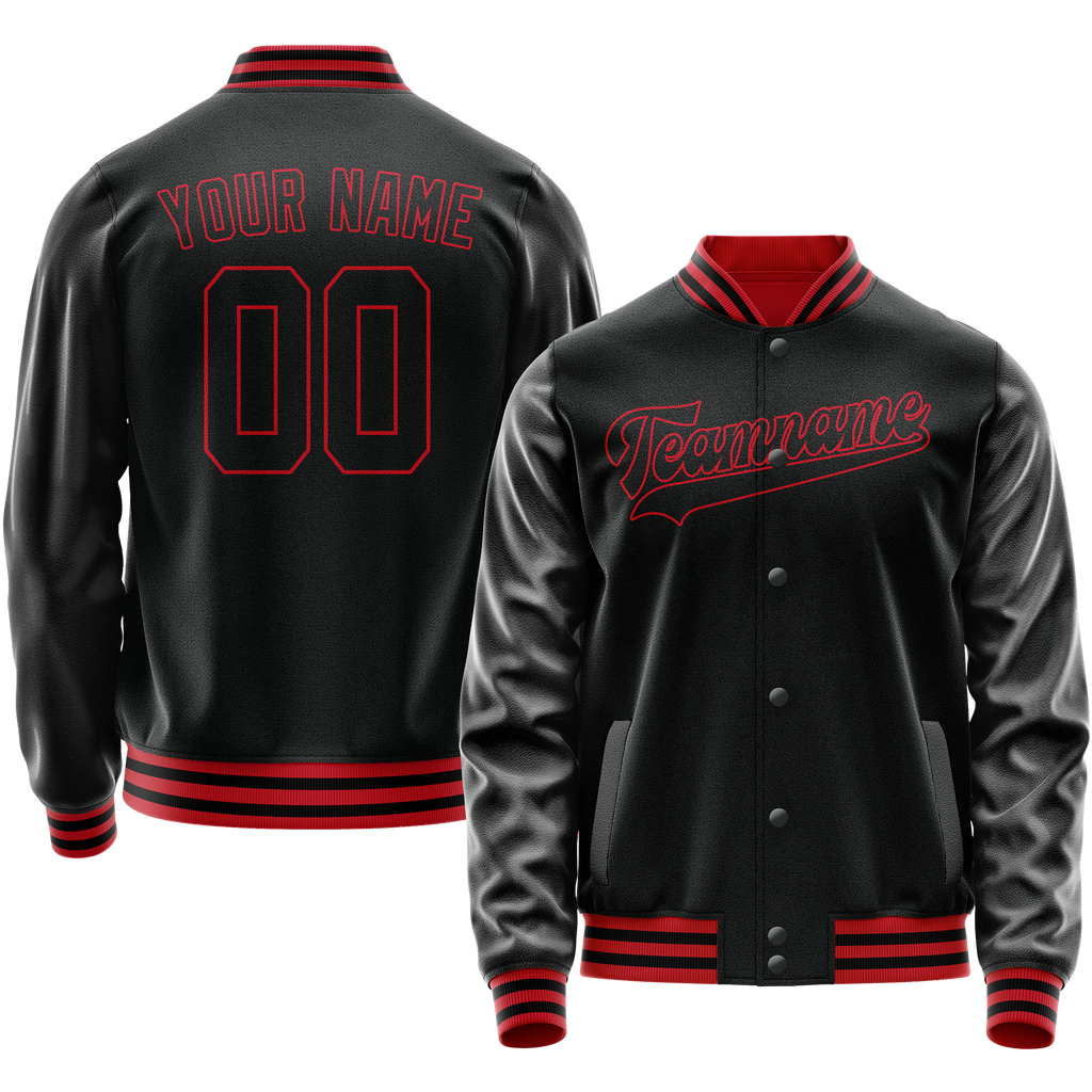 Personalized Black & Crimson Solid Color Varsity Letterman Jacket