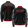 Personalized Black & Crimson Solid Color Varsity Letterman Jacket