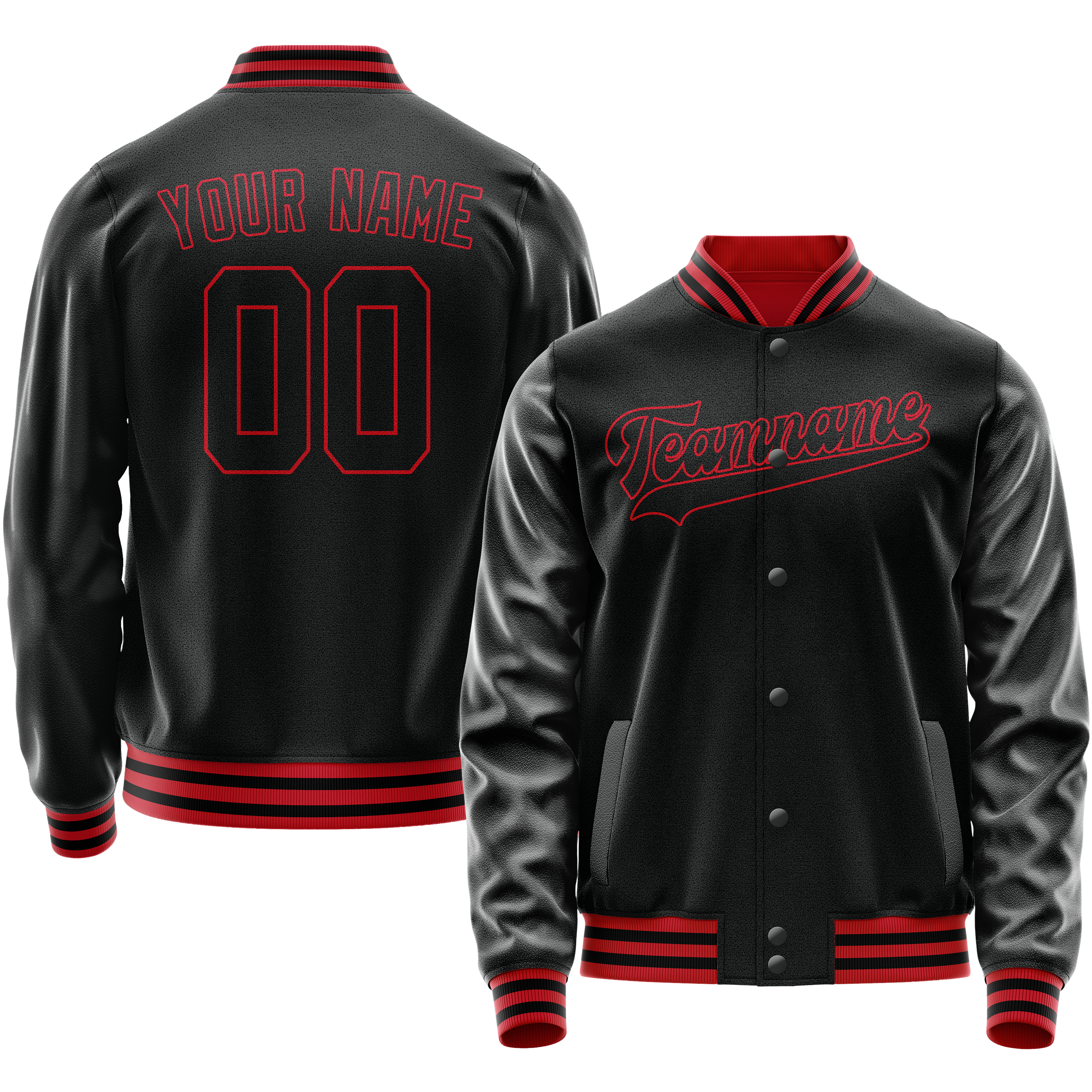 Personalized Black & Crimson Solid Color Varsity Letterman Jacket