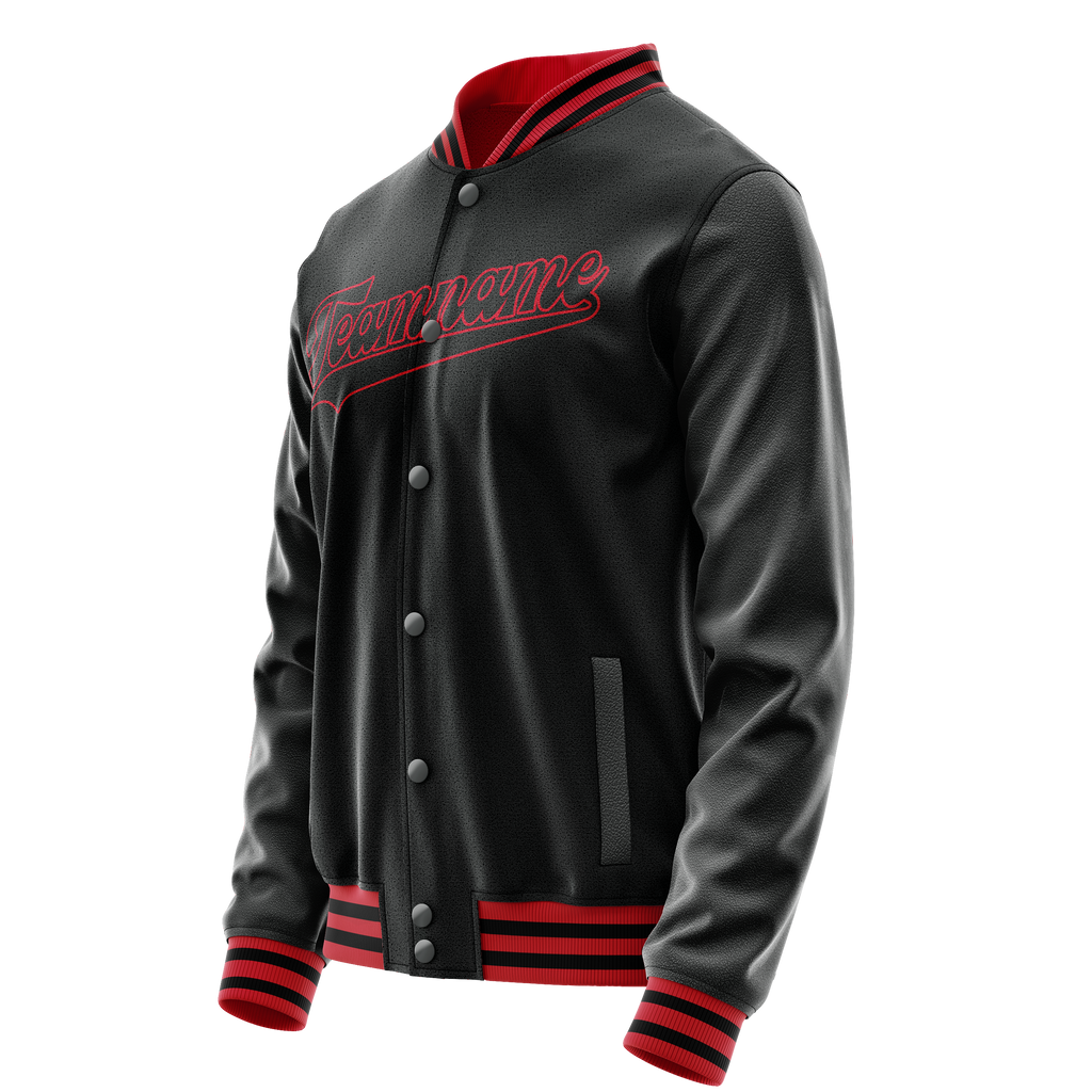 Personalized Black & Crimson Solid Color Varsity Letterman Jacket