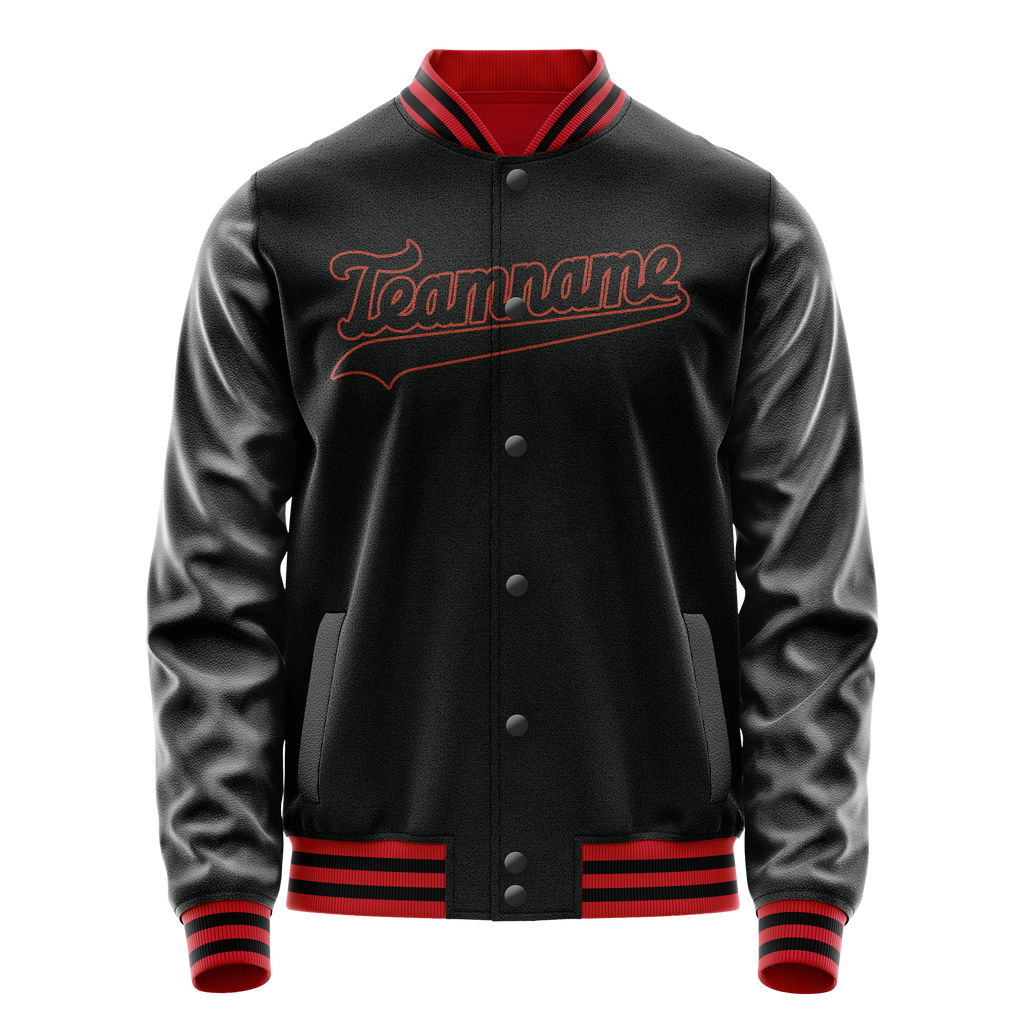 Personalized Black & Orange Solid Color Varsity Letterman Jacket