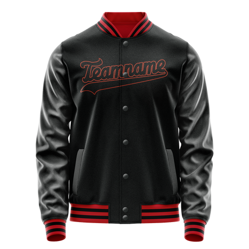 Personalized Black & Orange Solid Color Varsity Letterman Jacket