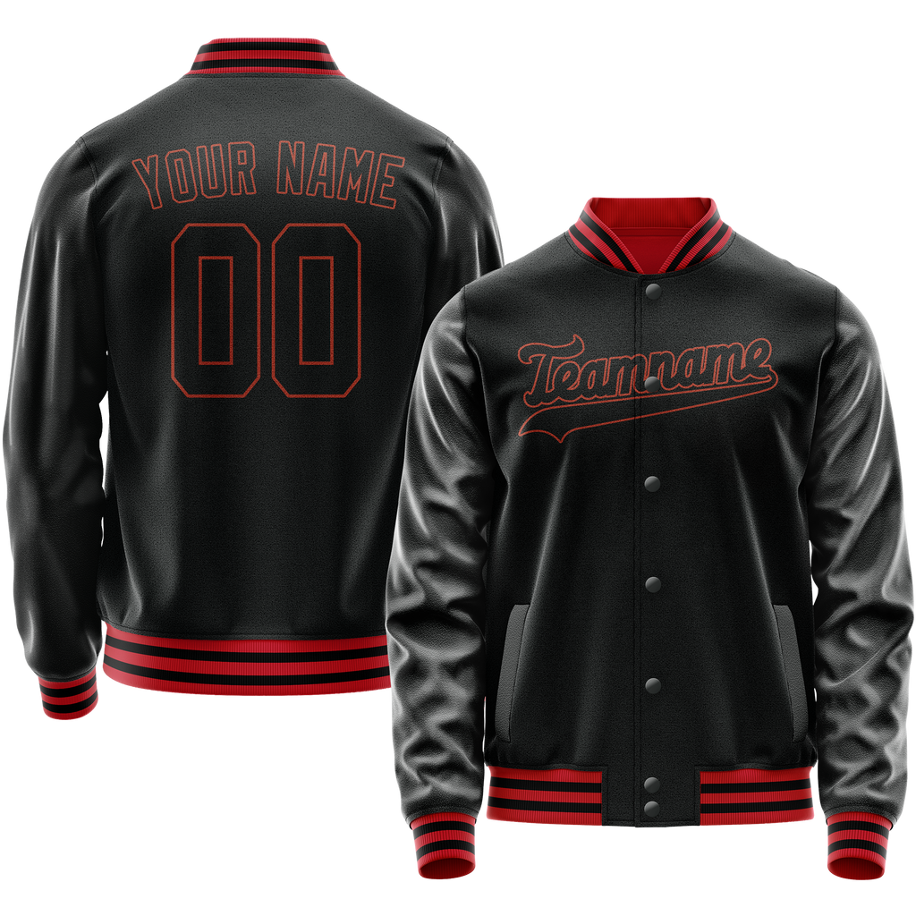 Personalized Black & Orange Solid Color Varsity Letterman Jacket