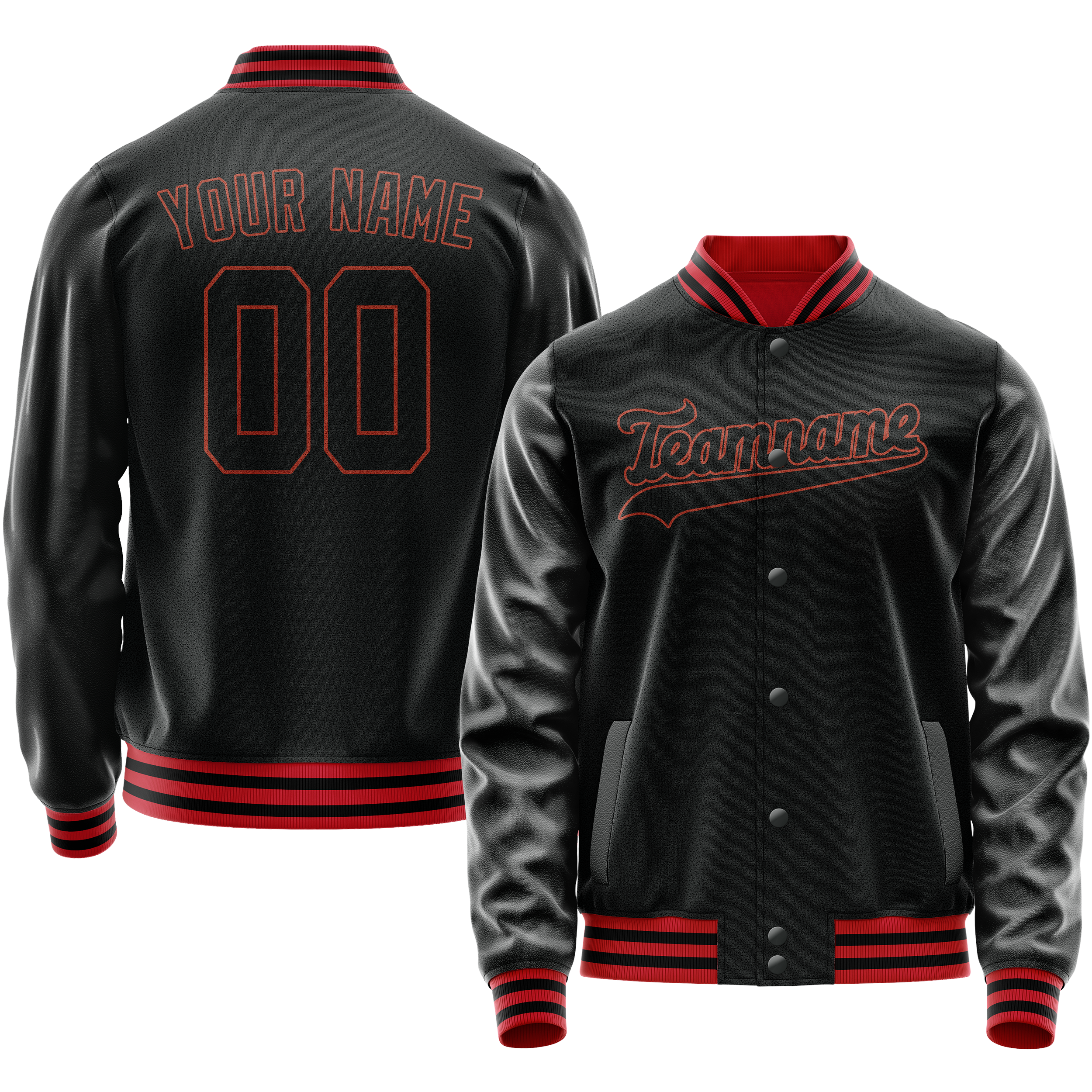Personalized Black & Orange Solid Color Varsity Letterman Jacket