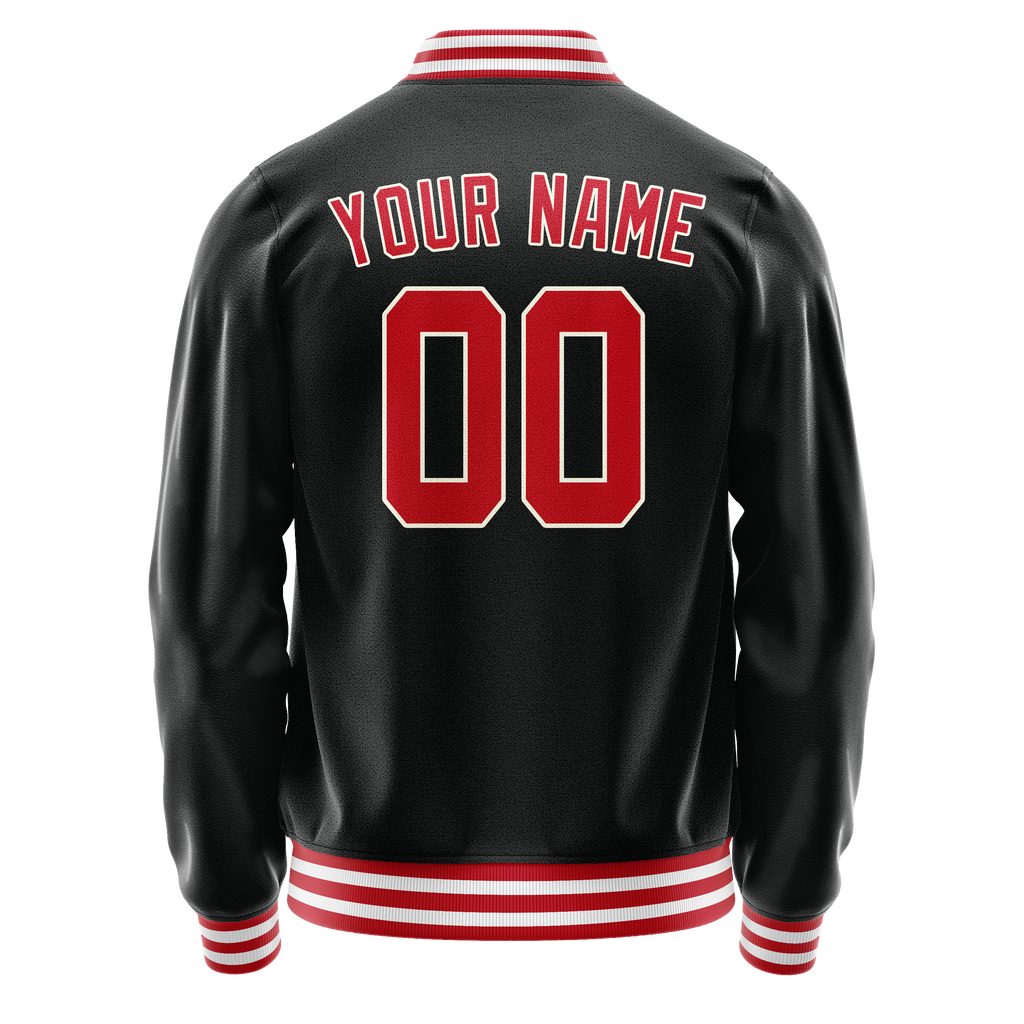 Personalized Black & Red Solid Color Varsity Letterman Jacket
