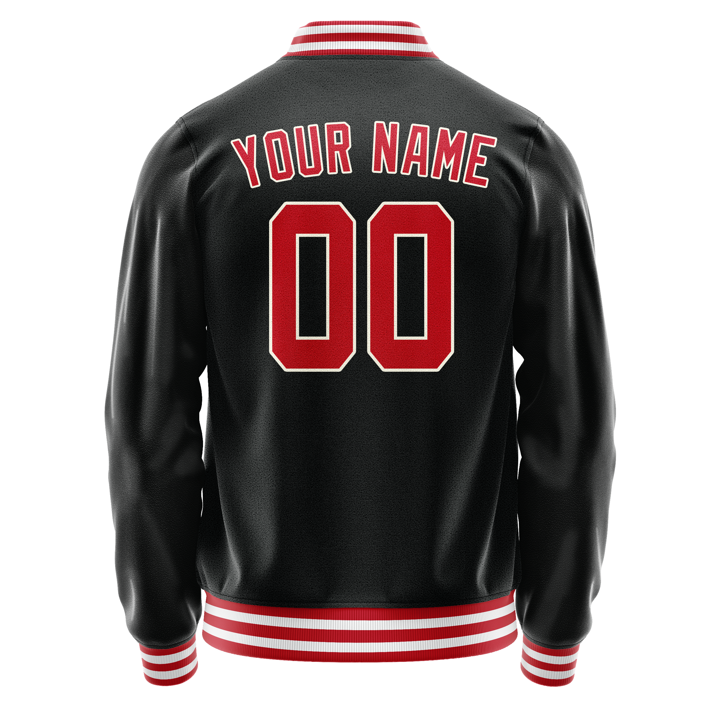 Personalized Black & Red Solid Color Varsity Letterman Jacket