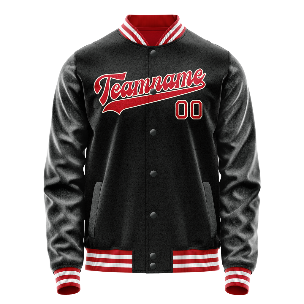 Personalized Black & Red Solid Color Varsity Letterman Jacket