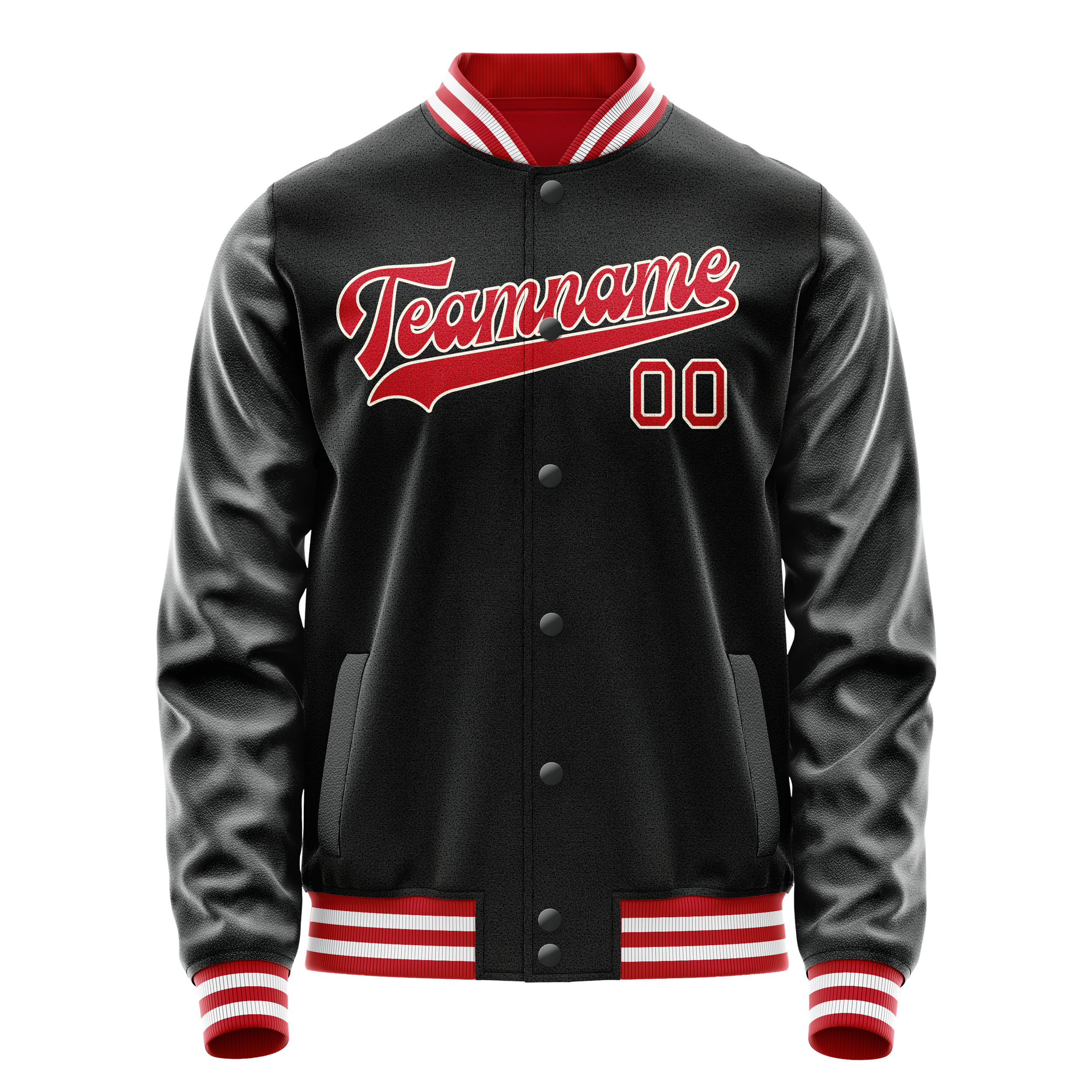 Personalized Black & Red Solid Color Varsity Letterman Jacket
